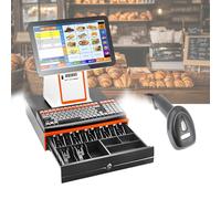 Cash Register with Thermal Printer, 15.6" Touch Screen, Keyboard, Cash Drawer, and Barcode Scanner for Small Business, Restaurants, Retail