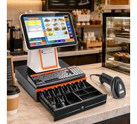 Cash Register with Touch Screen for Small Business, Pos System with Built-In Printer, Cash Drawer, Barcode Scanner, Customer Display and 15.6" Screen for Retail and Restaurant Cafes White