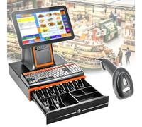 Cash Register with Touch Screen, Smart Cash Register for Small Businesses | With 15.6" Touch Screen Monitor, Cash Drawer, 58mm Printer, Scanner, for Retail Restaurant(Black,SingleScreen)