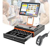 Cash Register with Touch Screen, Smart Cash Register for Small Businesses | With 15.6" Touch Screen Monitor, Cash Drawer, 58mm Printer, Scanner, for Retail Restaurant(White,DualScreen)
