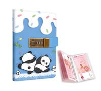 Cash Saving Binder, Money Saving Wallet, Cash Book, Blue Money Wallets for Saving, Compact Blue Panda Design for Personal Finance Management