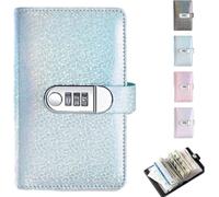 Cash Savings Binder with 3-Digit Combination Lock, 100 Envelopes Money Saving Challenge Book Stuffing Budget Organizer Goals & Gifts Planner Wallet Mini Notebook (Blue)