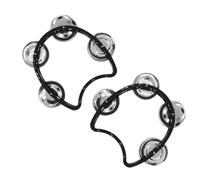 CashBeat 2-Pack Black Handheld Tambourines with 4 Jingle Bells Each, Mini Plastic Half-Moon Percussion Instruments for Adults, School Music Class, Band and Party