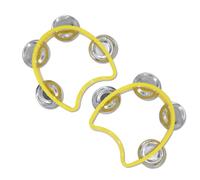 CashBeat 2-Pack Yellow Handheld Tambourines with 4 Jingle Bells Each, Mini Plastic Half-Moon Percussion Instruments for Adults, School Music Class, Band and Party