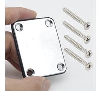 CashBeat Electric Guitar Bass Neck Plate, Silver Metal 4-Bolt Joint Plate | Neck Joint Strengthening Plate Compatible with Strat Tele Style Guitars, Includes Mounting Screws, Guitar Parts Replacement