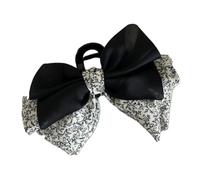 Cashew flower grab clip, black bow, cloud hair accessories, hairpin. (White floral)