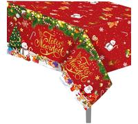 Cashlander Christmas Disposable TableCloths Table Cover,130 * 220cm Rectangle Table Cloths Red Holly Santa Xmas, Waterproof Tablecover for Christmas Party Dinner Table Decoration Supplies