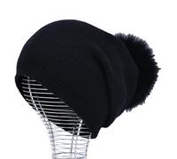 Cashmere Beanies Hat For Women Solid Knitted Hat Whit Big Fur Pom Pom Winter Warm Wool Skullies
