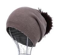 Cashmere Beanies Hat For Women Solid Knitted Hat Whit Big Fur Pom Pom Winter Warm Wool Skullies
