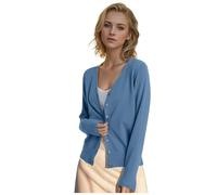 Cashmere Cardigan Sweater for Women Cute V Neck Knitted Jumper Lightweight Long Sleeve Button Down Sweater Tops Merino Wool Cashmere Autumn Winter Cropped Jumper Coat for Ladies UK Navy