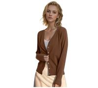 Cashmere Cardigan Sweater for Women Cute V Neck Knitted Jumper Lightweight Long Sleeve Button Down Sweater Tops Merino Wool Cashmere Autumn Winter Cropped Jumper Coat for Ladies UK Coffee