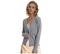 Cashmere Cardigan Sweater for Women Cute V Neck Knitted Jumper Lightweight Long Sleeve Button Down Sweater Tops Merino Wool Cashmere Autumn Winter Cropped Jumper Coat for Ladies UK Grey