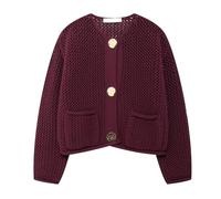 Cashmere Cardigan Women's Cardigan in Retro V-Neck with Thick Metal Buttons Long Sleeves Plain Pocket Design Casual Style Long Sleeve Cardigan Women, Wine Red, S