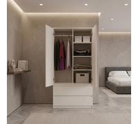 (Cashmere) Double Wardrobe with Drawers - 2 Door Bedroom Wardrobe with Hanging Rail & Shelves (90 cm W x 50 cm D x 180 cm H)