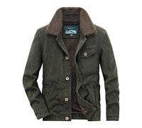 Cashmere Fleece Jacket Men Trucker Jacket Casual Thickened Lamb Coat Corduroy Coat Long Sleeve Stand Collar Zipper Pocket Leather Windproof Winter Warm Outwear Cardigan Overcoat Army Green L