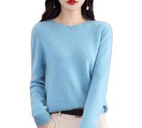 Cashmere Jumpers Ladies, 100% Cashmere Crew Neck Warm Light Long Sleeve Elegant Soft Pullover Sweater (UK, Alpha, M, Regular, Regular, Lake Blue)
