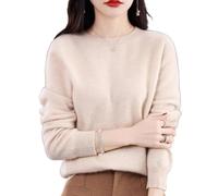 Cashmere Jumpers Ladies, 100% Cashmere Crew Neck Warm Light Long Sleeve Elegant Soft Pullover Sweater (UK, Alpha, M, Regular, Regular, Beige)