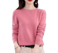 Cashmere Jumpers Ladies, 100% Cashmere Crew Neck Warm Light Long Sleeve Elegant Soft Pullover Sweater (UK, Alpha, L, Regular, Regular, Pink)
