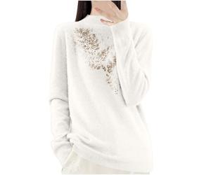 Cashmere Jumpers Ladies Clearance Sparkling Diamond Inlay Brick Inlaid Women's Sweater Knitted Long Sleeve Turtleneck Comfort Pullover Sweaters Winter Base Shirt Solid Soft Warm Knitted Sweater M-XXL