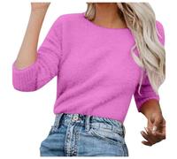Cashmere Jumpers Ladies Crewneck Soft Touch Sweaters for Women Uk Solid Color Long Sleeve Tunic Tops Casual Jumper Pullover Thermal Underwear Classic-Fit Sweatshirt Plus Size Womens Tops Purple