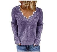 Cashmere Jumpers Ladies Ladies Fashion Casual Slim Long Sleeve Solid Color V Neck Knitted Sweater Top Fluffy Jumpers for Women UK Deals Butterfly Print Christmas Womens Sweaters and Jumpers Uk
