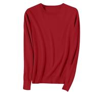 Cashmere Jumpers Ladies Long Sleeve Plus Size Womens Sweaters Crew Neck Lightweight Soft Knitted Jumpers Loose Sweatshirt Workout Autumn Winter Oversized Womens Tops Size 18 Wine