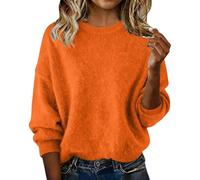 Cashmere Jumpers Ladies Oversized Crew Neck Wool Knitted Jumpers Autumn Winter Pullover Sweaters Dressy Casual Plus Size Fleece Fluffy Sweaters Cosy Soft Thermal Knitwear,Orange,S