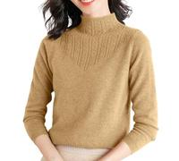 Cashmere Jumpers Ladies Plus Size Women's Mock Neck Stripes Jumper for Women UK Loose Solid Color Womens Sweaters Elegant Spring Fall Sweater Casual Daily Travel Long Sleeve Tops Pullover Gold