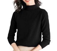 Cashmere Jumpers Ladies Plus Size Women's Mock Neck Stripes Jumper for Women UK Loose Solid Color Womens Sweaters Elegant Spring Fall Sweater Casual Daily Travel Long Sleeve Tops Pullover Black