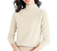 Cashmere Jumpers Ladies Plus Size Women's Mock Neck Stripes Jumper for Women UK Loose Solid Color Womens Sweaters Elegant Spring Fall Sweater Casual Daily Travel Long Sleeve Tops Pullover Beige