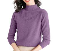 Cashmere Jumpers Ladies Plus Size Women's Mock Neck Stripes Jumper for Women UK Loose Solid Color Womens Sweaters Elegant Spring Fall Sweater Casual Daily Travel Long Sleeve Tops Pullover Purple