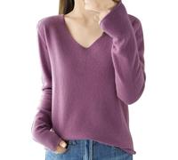 Cashmere Jumpers Ladies Plus Size Women's V-Neck Solid Color Fine Knit Jumper for Women UK Loose Womens Sweaters Elegant Spring Fall Sweater Basic Casual Daily Travel Long Sleeve Tops Pullover Purple