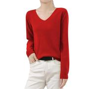 Cashmere Jumpers Ladies Solid Color Women's Winter Knitted Sweaters V Neck Warm Base Jumpers Long Sleeve Sweater Christmas Ski Sweaters Pullover for Mom Women UK Travel Essentials