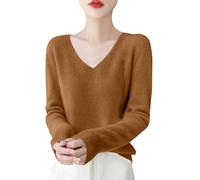 Cashmere Jumpers Ladies V Neck Jumpers for Women UK Women's Spring and Autumn Leisure Loose Solid Long Sleeve Tops Line Pure Wool Knitted Soft Pullover Womens Sweaters Christmas Daily Home Essentials