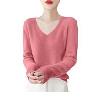 Cashmere Jumpers Ladies V Neck Jumpers for Women UK Women's Spring and Autumn Leisure Loose Solid Long Sleeve Tops Line Pure Wool Knitted Soft Pullover Womens Sweaters Christmas Daily Home Essentials