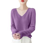 Cashmere Jumpers Ladies V Neck Jumpers for Women UK Women's Spring and Autumn Leisure Loose Solid Long Sleeve Tops Line Pure Wool Knitted Soft Pullover Womens Sweaters Christmas Daily Home Essentials