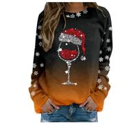 Cashmere Jumpers Ladies Winthome Blanket Hoodie Christmas Jumpers for Women Uk Glitter Xmas Printed Sweatshirt Long Sleeve Crewneck Sweaters Winter Oversized Pullover Novelty Funny Tops Orange M
