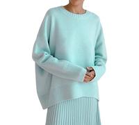 Cashmere Jumpers Ladies Women's Fall and Winter Knit Crew Neck Loose Solid Color Sweater Cold Shoulder Jumpers for Women UK Deals Holiday Essentials Long Sleeve Christmas Knitted Sweater Women