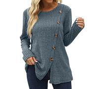 Cashmere Jumpers Ladies Womens Long Sleeve Tops Lightweight Button Front Slit Tunic Long Line Jumpers for Women UK Clearance Halloween Plus Size Christmas Pullover Sweater