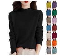 Cashmere Jumpers Ladies Women's Semi Turtleneck Jumpers for Women UK Solid Color Pullover Knitted Sweaters Long Sleeve Tops with a Base Shirt Autumn and Winter Essentials Warm Loose Chenille Sweater