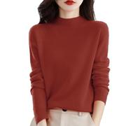 Cashmere Jumpers Ladies Women's Semi Turtleneck Sweater Long Sleeve Solid Color Pullover with A Base Shirt Autumn and Winter Warm Loose Sweater Jumpers for Women UK Red