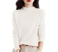 Cashmere Jumpers Ladies Women's Semi Turtleneck Sweater Long Sleeve Solid Color Pullover with A Base Shirt Autumn and Winter Warm Loose Sweater Jumpers for Women UK White
