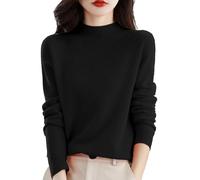Cashmere Jumpers Ladies Women's Semi Turtleneck Sweater Long Sleeve Solid Color Pullover with A Base Shirt Autumn and Winter Warm Loose Sweater Jumpers for Women UK Black
