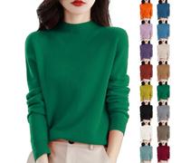 Cashmere Jumpers Ladies Women's Semi Turtleneck Sweater Long Sleeve Solid Color Pullover with A Base Shirt Autumn and Winter Warm Loose Sweater Womens Sweaters and Jumpers UK Sales Christmas Sweater