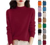 Cashmere Jumpers Ladies Women's Semi Turtleneck Sweater Long Sleeve Solid Color Pullover with A Base Shirt Autumn and Winter Warm Loose Sweater Jumpers for Women UK