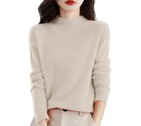 Cashmere Jumpers Ladies Women's Semi Turtleneck Sweater Long Sleeve Solid Color Pullover with A Base Shirt Autumn and Winter Warm Loose Sweater Jumpers for Women UK Beige