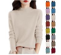 Cashmere Jumpers Ladies Women's Semi Turtleneck Sweater Long Sleeve Solid Color Pullover with A Base Shirt Autumn and Winter Warm Loose Sweater Jumpers for Women UK