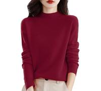 Cashmere Jumpers Ladies Women's Semi Turtleneck Sweater Long Sleeve Solid Color Pullover with A Base Shirt Autumn and Winter Warm Loose Sweater Jumpers for Women UK Wine