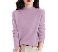 Cashmere Jumpers Ladies Women's Semi Turtleneck Sweater Long Sleeve Solid Color Pullover with A Base Shirt Autumn and Winter Warm Loose Sweater Jumpers for Women UK Pink