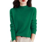 Cashmere Jumpers Ladies Women's Semi Turtleneck Sweater Long Sleeve Solid Color Pullover with A Base Shirt Autumn and Winter Warm Loose Sweater Jumpers for Women UK Green